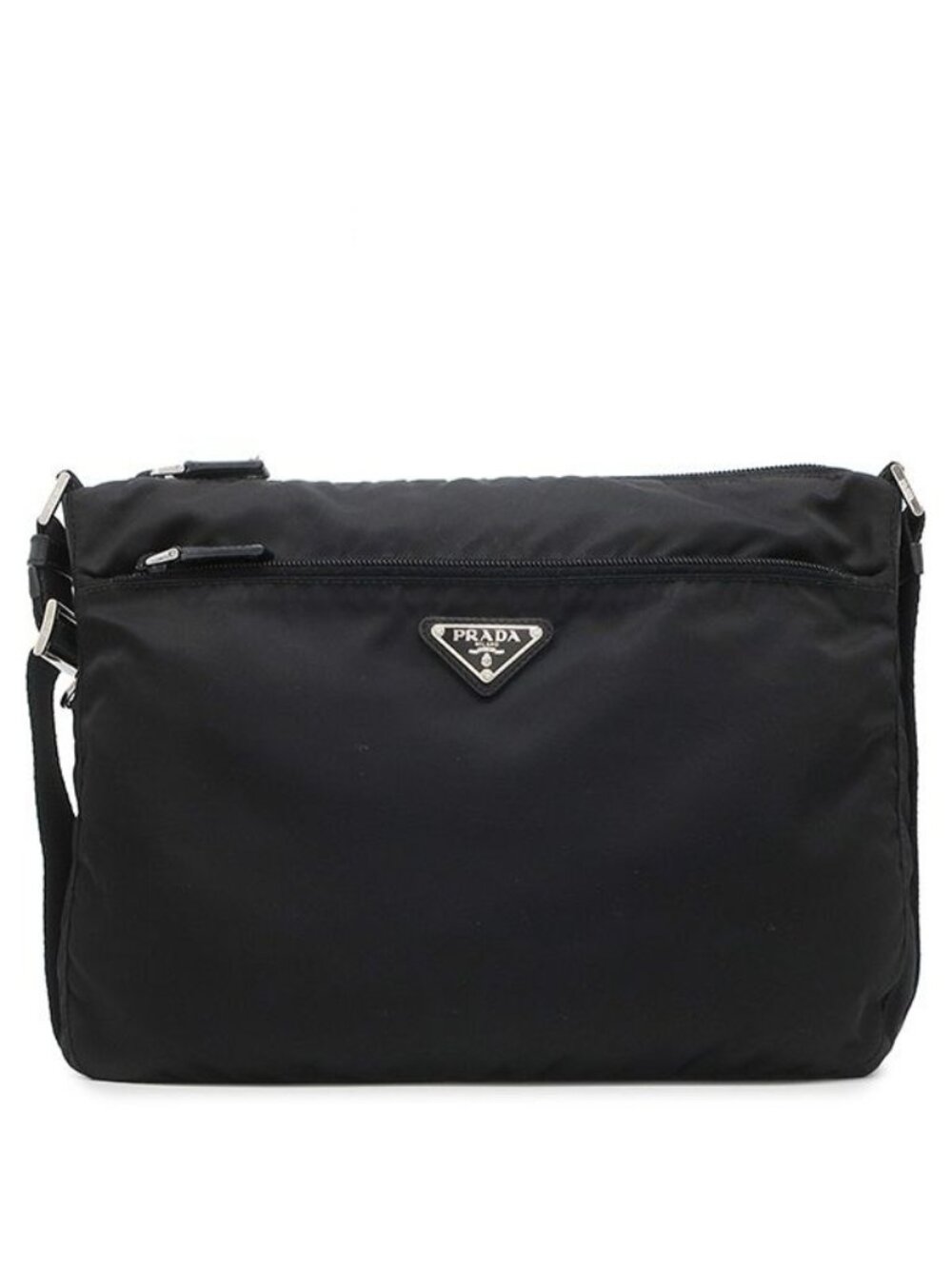Prada Shoulder Bag Triangle Logo Nylon Black Silver